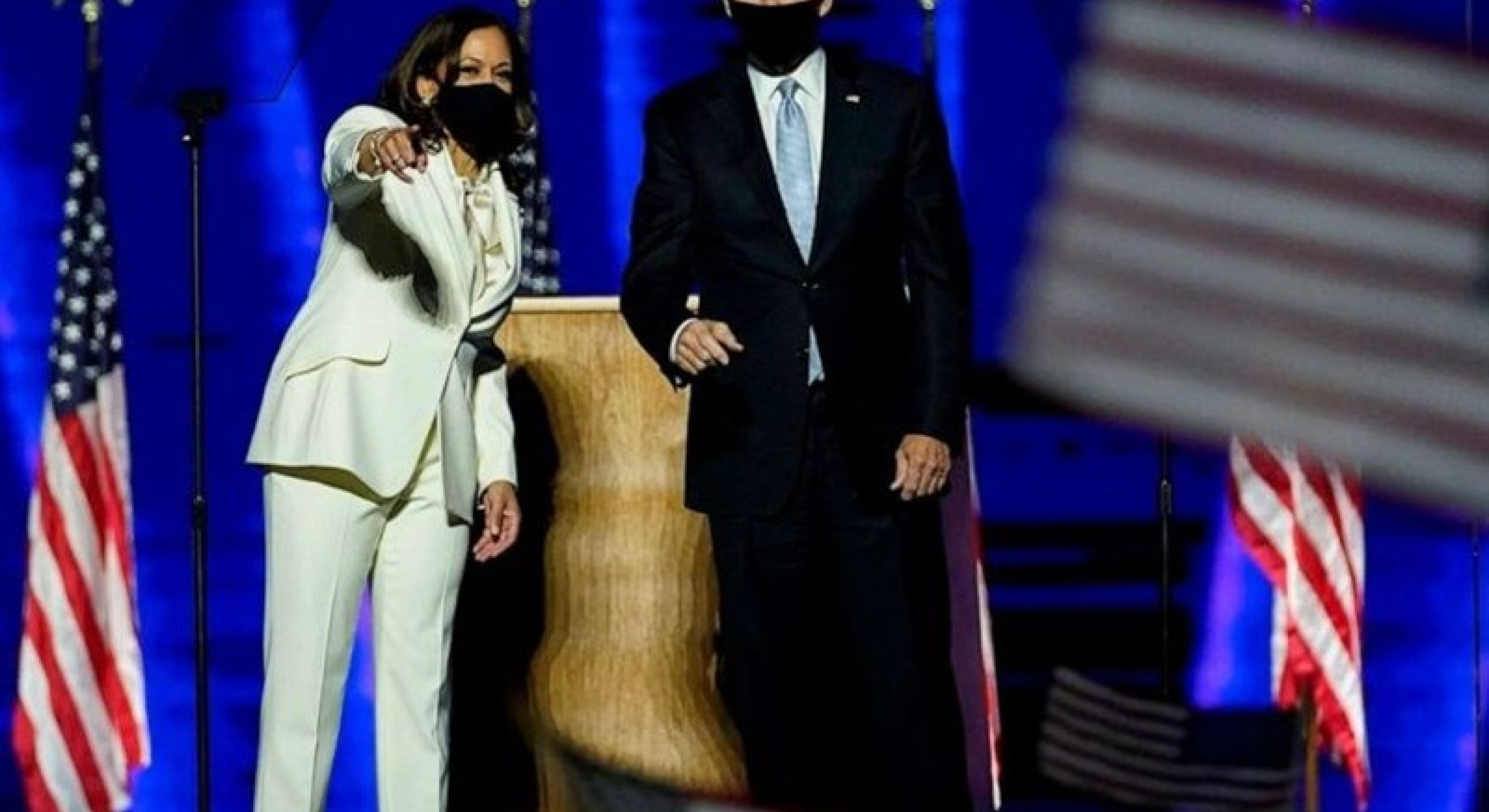 Vice President-Elect Kamala Harris and President-Elect Joe Biden celebrate their victory.