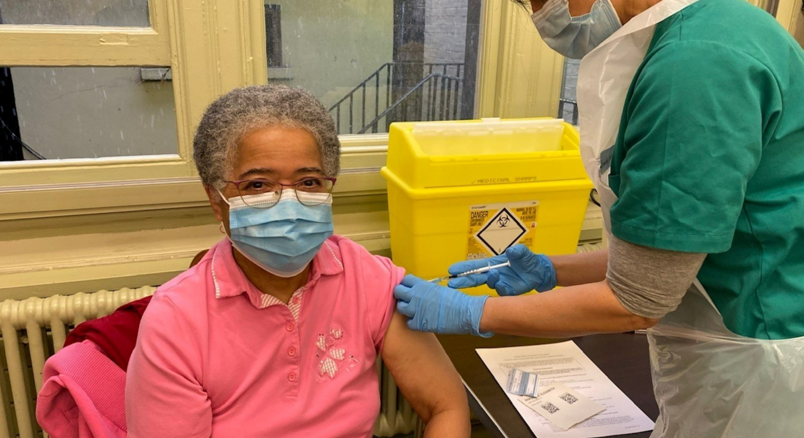 Irish in Britain Patron and former nurse, Professor Dame Elizabeth Nneka Anionwu, receives her vaccine.