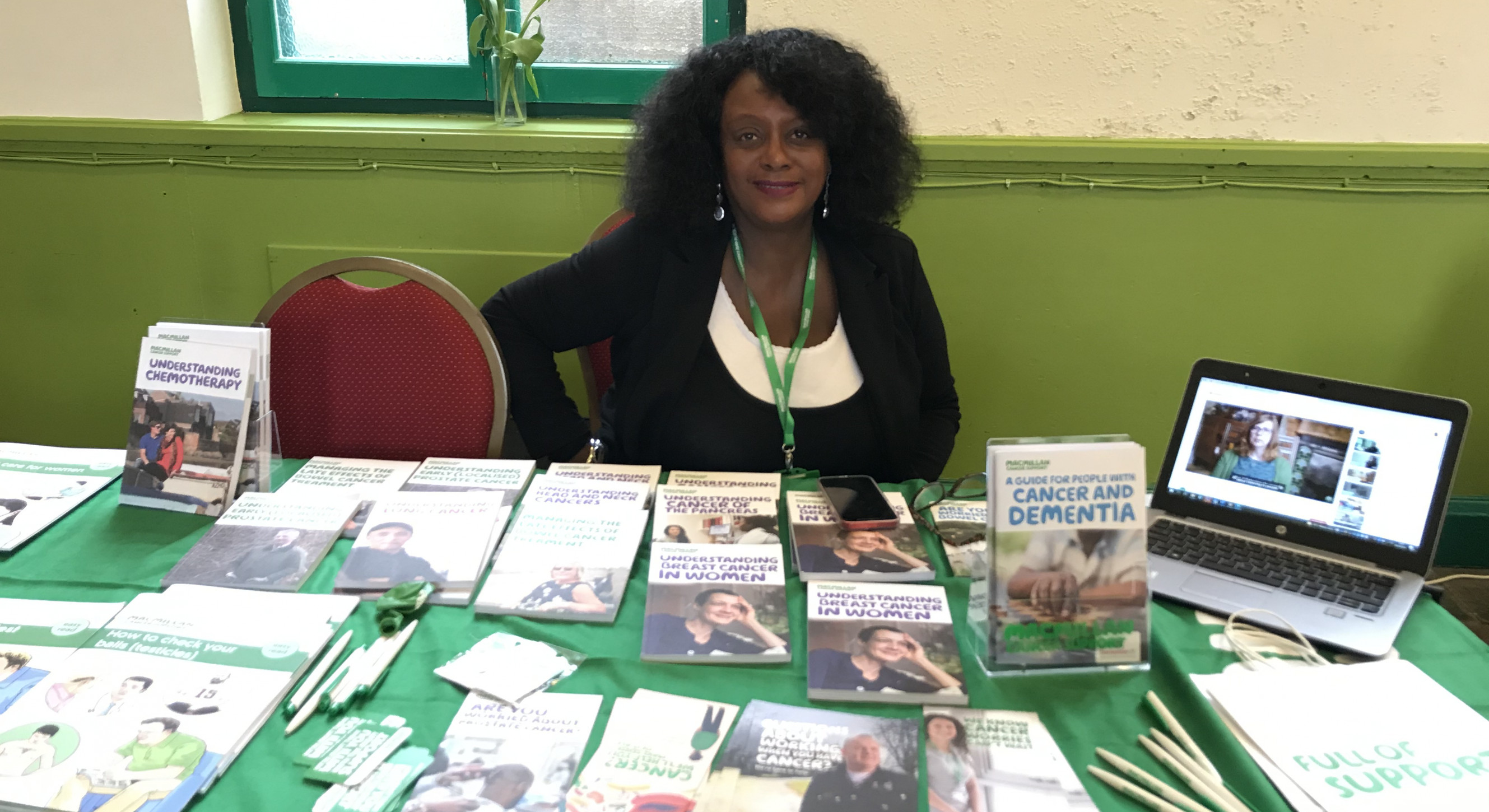 Janet Clarke on the Macmillan stall