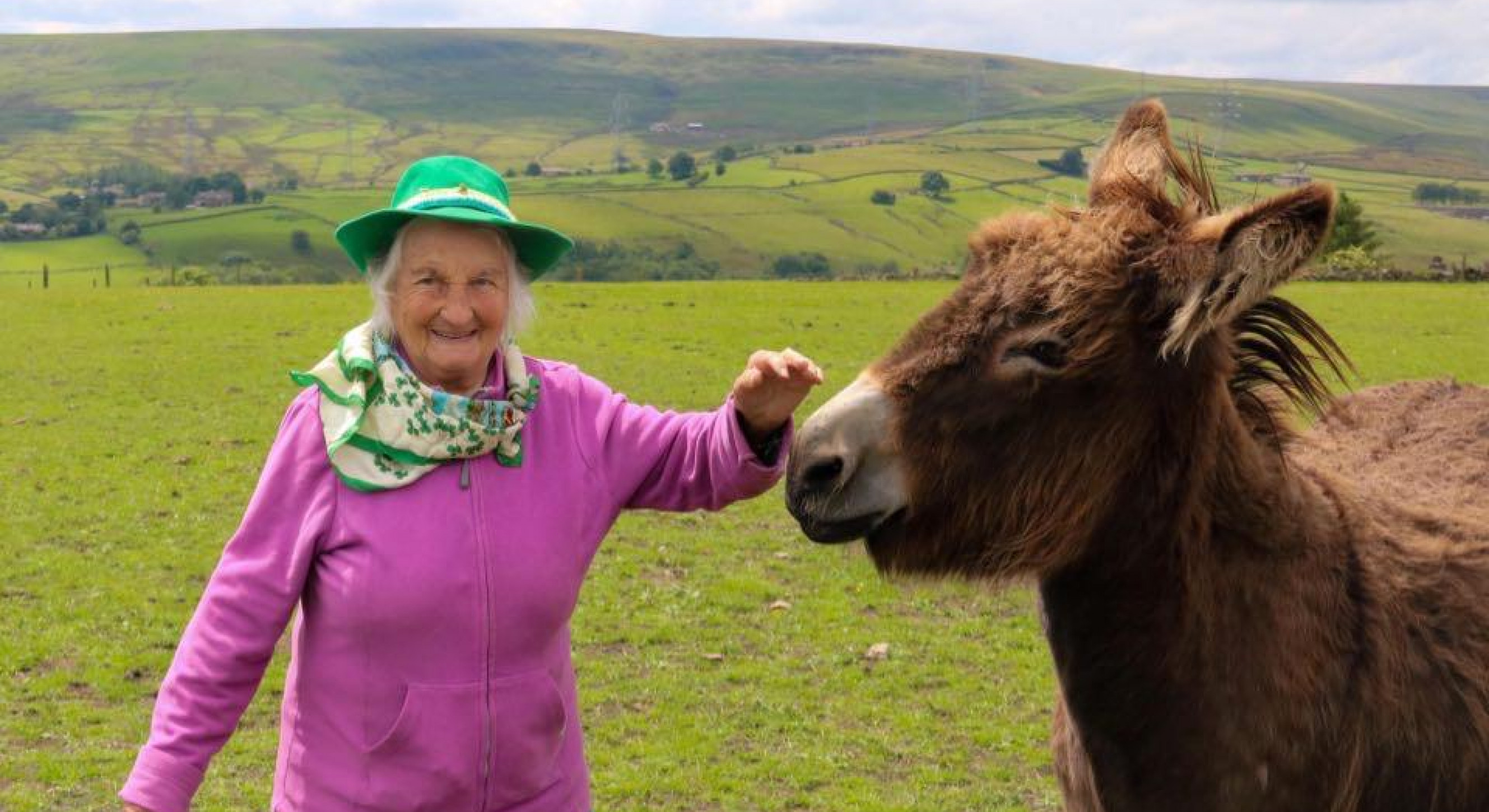 Maureen on her farm overlooking the Pennines