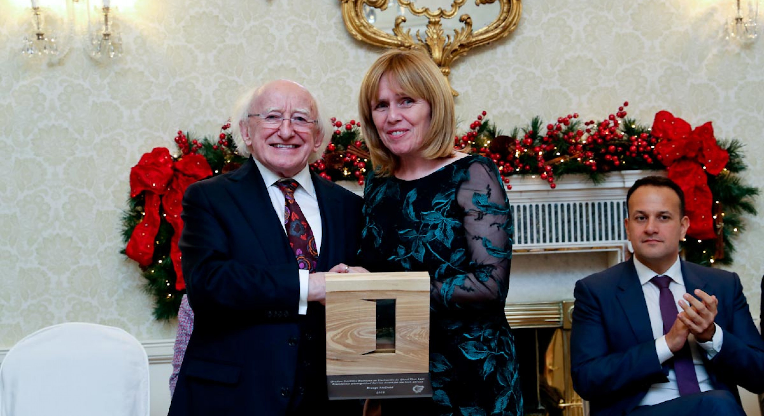 Breege McDaid with President Higgins